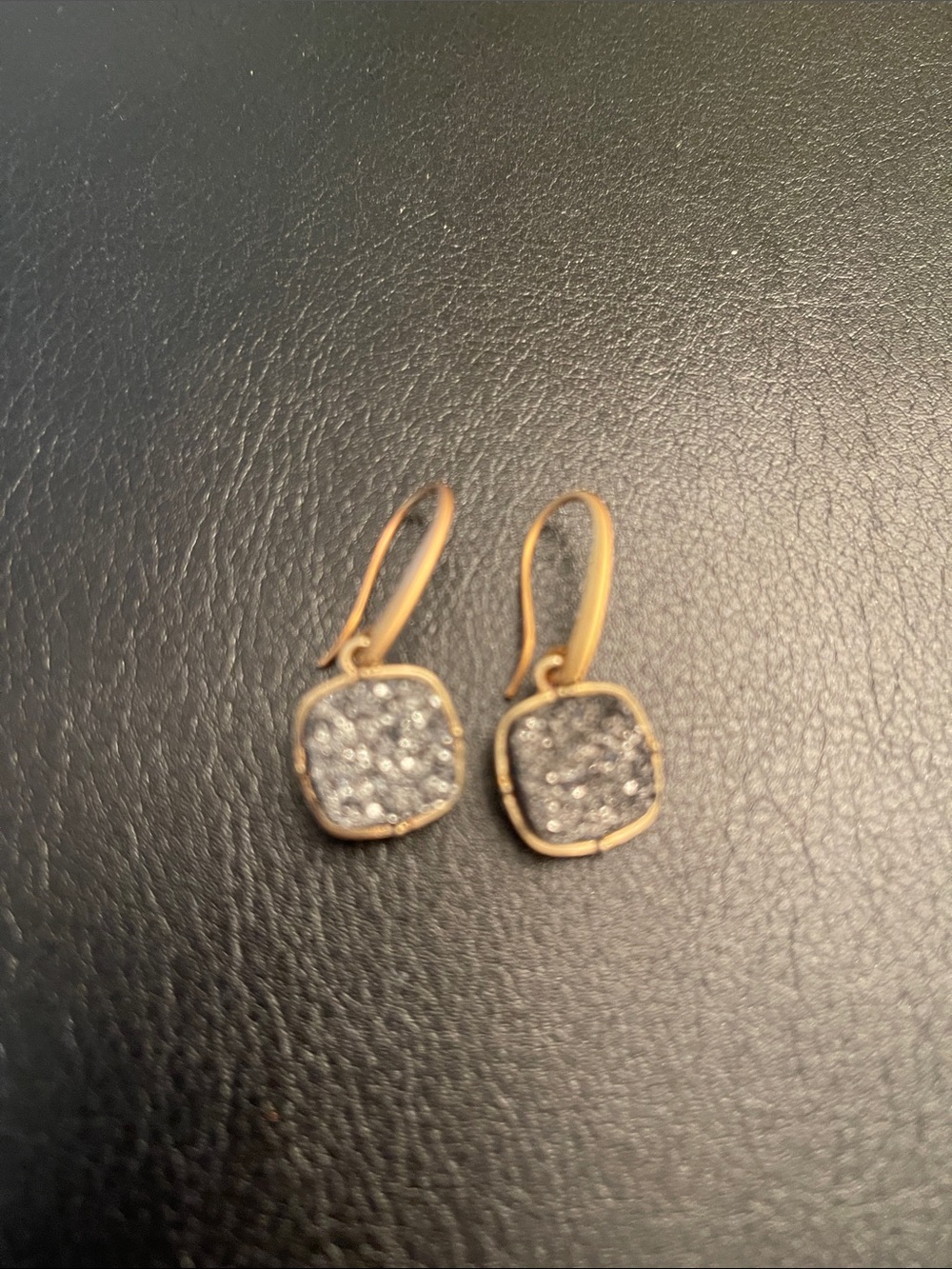 Gold-Tone Druzy Drop Earrings in Silver Glitter